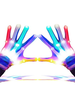 GLEDLOVES LED Gloves,LED Gloves for Kids Teen and Adults Gifts,LED Finger Gloves,Finger Light Gloves,The Toys for 9-12 Year Old Boys Girls,Light Up Gloves Have 5Color/6Mode,in Halloween Chrismas Party