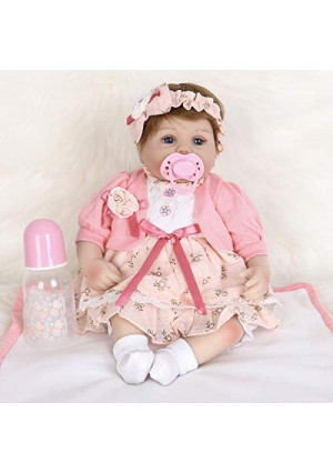 ENADOLL Reborn Baby Doll Realistic Silicone Vinyl Baby Pink Hairband Girl 16 inch Weighted Soft Body Lifelike Doll Gift Set for Ages 3+(Pink Hairband)