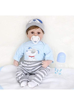 ENADOLL Reborn Baby Doll Realistic Silicone Vinyl Baby Blue Dog Boy 16 inch Weighted Soft Body Lifelike Doll Gift Set for Ages 3+