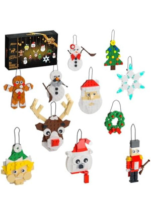 Christmas Ornaments Building Kit, Christmas Tree, Wreath, Santa, Snowman, Gingerbread, Reindeer, Nutcrackers, Snowflake 11-in-1. Stocking Stuffers Decor Toys Gifts for Boys Girls Kids.