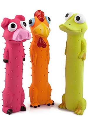 CHIWAVA 3 Pack 9" Squeaky Latex Dog Toys Standing Stick Animal Puppy Fetch Interactive Play for Small Medium Dogs