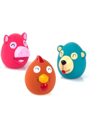 CHIWAVA 3 Pack 2.6 Inch Squeak Latex Dog Toy Animals Cute Face Interactive Play for Small Dogs Assorted Color