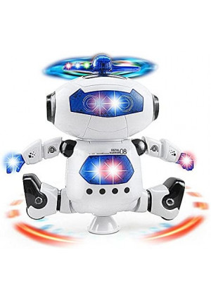 Musical Walking Dancing Robot Toy for Kids, Flashing Lights, 360° Body Spinning, Toddlers Bosys Girls Fun Toy Figure (Model 1)