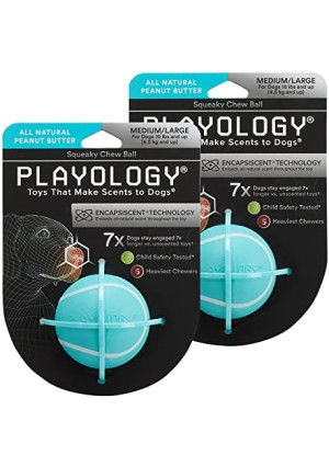 Playology Squeaky Chew Ball for Dogs - Engaging All Natural Peanut Butter Scented Dog Toy for Medium/Large Dogs (10lbs & up), Value 2-Pack - Squeak, Bounce, Fetch, and Play!