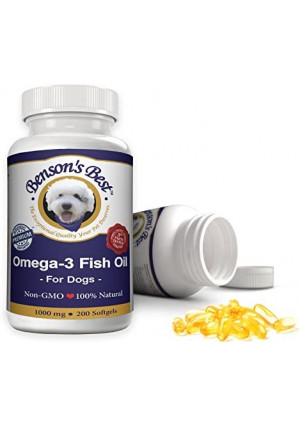 Benson's Best Omega-3 Fish Oil for Dogs (1000 mg) or Cats & Small Dogs (500 mg) - Provides 43% More Omega-3 Fatty Acids Than Salmon Oil! 100% Pure, Non-GMO, Natural Pet Food Supplement