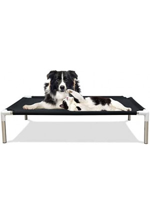 Elevated Dog Bed Pet Cot - Tensorsine Cooling Elevated Pet Bed, L33 x W26'' x H7'' No-Slip Durable Raised Pet Beds for Medium and Small Dogs Indoor & Outdoor Use (Black)