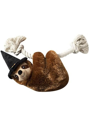 Fringe Studio Plush Dog Toy, Witchy Sloth On A Rope, Pet Shop Collection (289339)