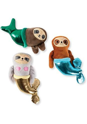 Fringe Studio Squeaker Pet Toy Set, Set of 3, Sloth Mermaids (289438), Multicolor