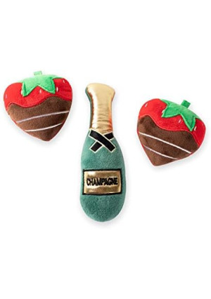 Fringe Studio Plush Dog Toy Set, Champagne Strawberry, 3 Piece Set, for Small Dogs (289482)