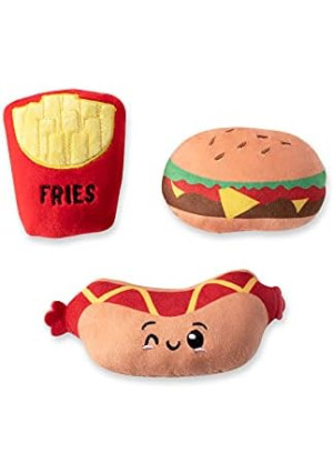 Fringe Studio Plush Dog Toy Set, FAST FOODS, 3 Piece Set, for Small Dogs (289504)