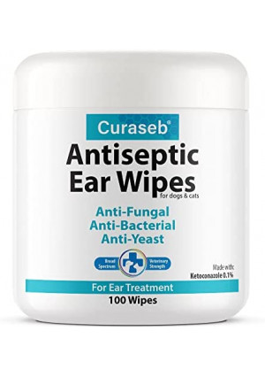 Curaseb Cat & Dog Ear Infection Treatment Wipes – Treats Infected Ears, Inflammation & Itchiness – Cleans & Deodorizes - Veterinary Strength – 100 Wipes