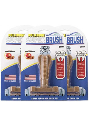 Bullibone SuperBrush: Dog Teeth Cleaning Brushing Toothbrush Stick - Long Lasting Nylon Apple Cinnamon Chew Toy for Oral Care and Dental Health