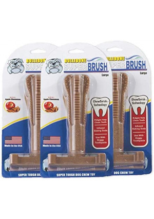 Bullibone SuperBrush: Dog Teeth Cleaning Brushing Toothbrush Stick - Long Lasting Nylon Apple Cinnamon Chew Toy for Oral Care and Dental Health