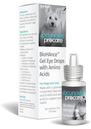 Sentrx Ocunovis ProCare Gel Eye Drops for Dogs & Cats with Amino Acids, Eye Lube for Dogs Patented BioHance for Dry Eyes, Allergies, 5 ml