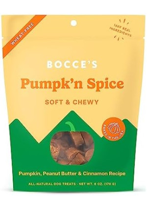 Bocce’s Bakery Pumpk'n Spice Treats for Dogs, Wheat-Free Everyday Dog Treats, Made with Real Ingredients, Baked in The USA, All-Natural Soft & Chewy Cookies, Pumpkin, Peanut Butter, & Cinnamon, 6 oz