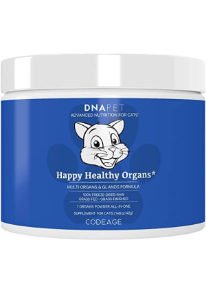 Happy Healthy Organs & Glands Supplement For Cats, Freeze-Dried Raw Bovine Liver Grass-Fed Bone Marrow Heart Kidney Pancreas, Bovine Thymus Iron Multi Organ Powder, Joints Cat Vitamins 1.48 oz