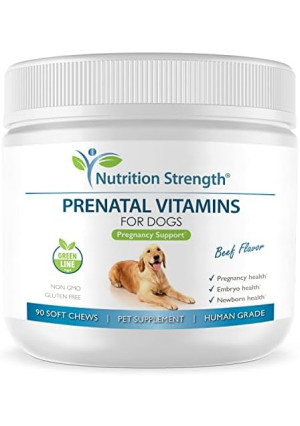 Prenatal Vitamins for Dogs to Support Development of Healthy Puppies, Promote Milk Production, with Folic Acid, Iron, Zinc, Iodine, B Vitamins for Pregnant Dogs, 90 Soft Chews