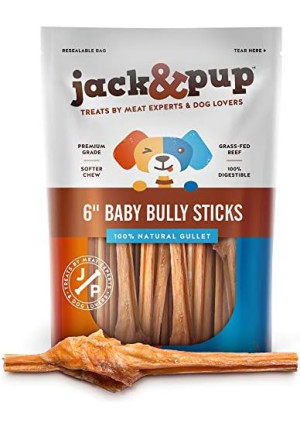 Jack&Pup for Dogs Bladder Bully Sticks for Small Dogs - 6 Inch Baby Bully Stick Dog Chew, Premium Grade All Natural Gourmet Puppy Treat Chews - for Teething Puppies (10 Pack)