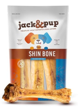 Jack&Pup Roasted Meaty Beef Shin Bone Dog Treats – 8-11” Long Lasting All Natural Gourmet & Healthy Dog Bone Treat Chews – Savory Smoked Beef Flavor (3 Pack)