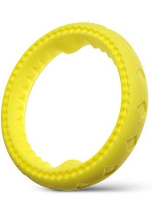 Dog Chewing Ring - Soft Rubber Ring Dental Chewing Teething Biting Chasing Training Toy for Small and Medium Dog Puppy - 7", Yellow