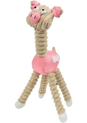 Pet Life 'Giraffe Pig' All Natural Recyclable Jute Rope and Squeak Chew Pet Dog Toy