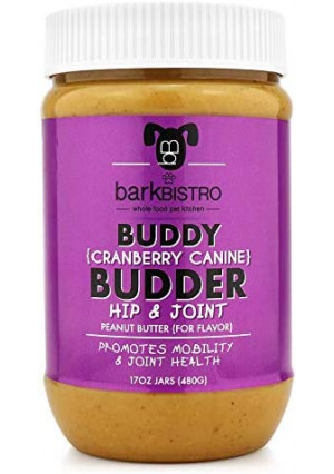 Cranberry Canine BUDDY BUDDER (Hip + Joint), 100% Natural Dog Peanut Butter, Healthy Peanut Butter Supplement, Made in USA (17oz Jar)