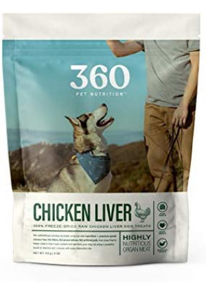 360 Pet Nutrition Freeze Dried Raw Single Ingredient Treats for Dogs, Made in The USA, 4 Ounce