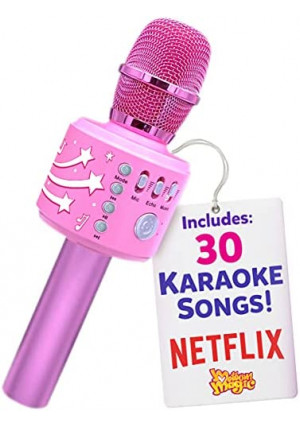 Move2Play Bluetooth Karaoke Microphone & MP3 Player - 30 Famous Song, Gift for Boys and Girls Age 3 4 5 6 7 8 Years Olds, All Pink