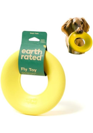 Earth Rated Flying Disc Dog Toy, Interactive Flying Saucer Toy for Adult and Puppy Dogs, Floats in Water, Small, Yellow