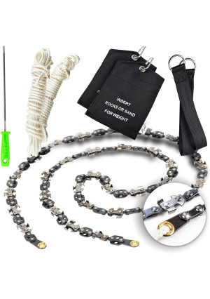 Kutir 48 Inch High Reach Tree Limb Hand Rope Chain Saw - Cuts Branches Easily, Blades on Both Sides so it Doesn't Matter How it Lands - Comes with Ropes, Throwing Weight Pouch Bag - Best for Camping