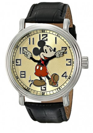 Disney Men's Mickey Mouse Vintage 1920's Watch - Black Leather Strap