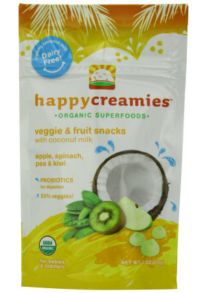 Happy Creamies Organic Veggie and Fruit Snacks with Coconut Milk - Apple Spinach Pea and Kiwi - 1 oz (Pack of 8)