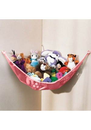 Dozenegg Stuffed Animal and Toy Organizer Hammock Pet Net, Pink Net and Trim