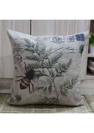 LINKWELL 45*45cm Retro Vintage Brown Paris Country Bee Leaf Linen Cushion Cover Postmark