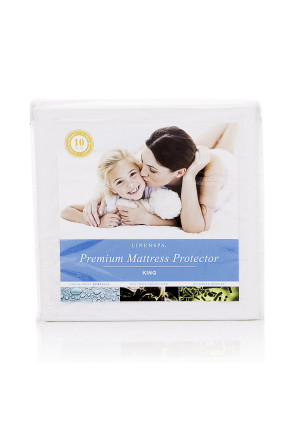 LINENSPA Premium Mattress Protector - 100% Waterproof - Hypoallergenic - 10 Year Warranty - Vinyl Free - Twin / White