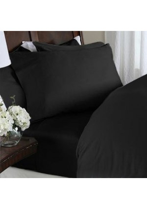 Elegant Comfort  1500 Thread Count WRINKLE and FADE RESISTANT 4 pc Sheet set, Deep Pocket Up to 18"  - All Size and Colors , Queen Black