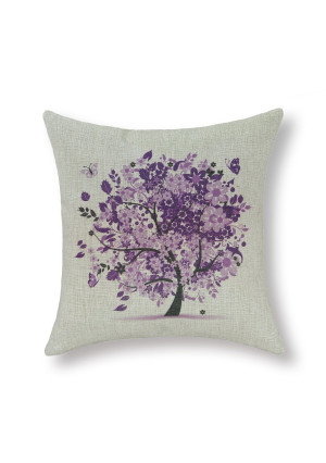 Euphoria Cushion Covers Pillows Shell Cotton Linen Blend Butterflies Floral Trees Purple 18"  X 18" 