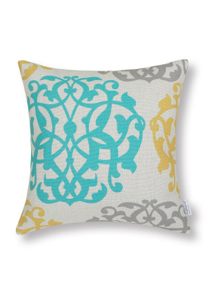 Euphoria CaliTime Cushion Covers Pillows Shell Cotton Linen Blend Three-tone Floral Geometric 18 X 18 Inches