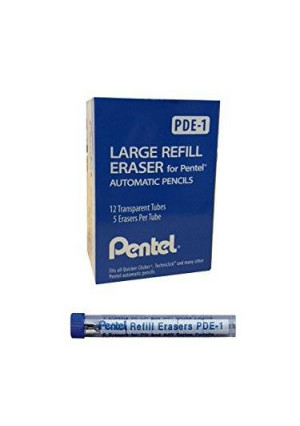 Pentel Refill Eraser For AL, AX and PD Series Pencils 5 pcs/Tube, Box of 12 (PDE-1)