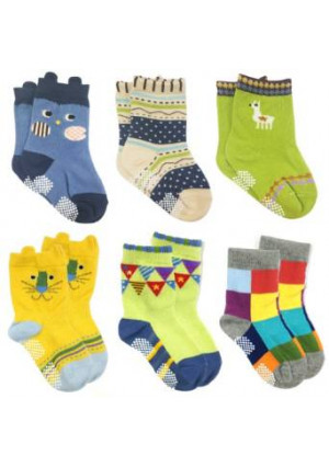 Wrapables Peek A Boo Animal Non-Skid Toddler Socks (Set of 6)