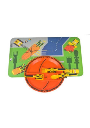 Constructive Eating Set of 3 Construction Utensils, Construction Plate and Construction Worksite Placemat