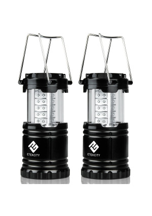 Etekcity 2 Pack Portable Outdoor LED Camping Lantern Flashlights (Black, Collapsible)