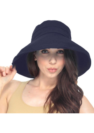 Simplicity Women's Summer Solid Colored Cotton Bucket Hat with Big Fold-up Brim