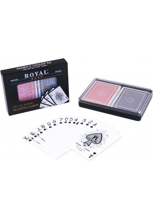 Royal Playing cards 2-Decks Poker Size Royal 100% Plastic Playing Cards Set in Plastic Case