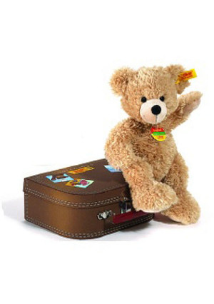 Steiff Stuffed Fynn Suitcase Bear - Brown