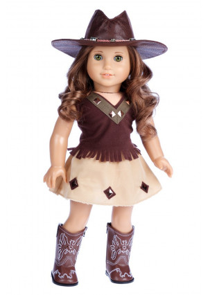 DreamWorld Collections Cowgirl - 4 piece outfit - cowgirl hat, skirt, top and cowgirl boots - 18 inch Doll Clothes (doll not included)