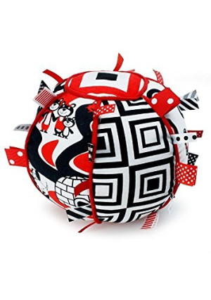 Genius Babies Ribbon Tag Ball - Black, White and Red