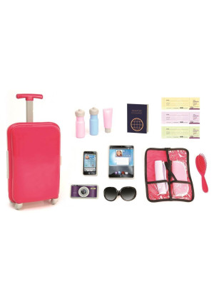 Beverly Hills Doll Collection TM 18 inch Doll Travel set including Carry on Luggage with Ticket Passport and 14 accessories.