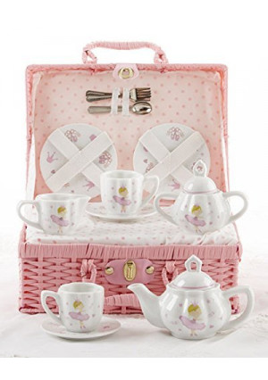 Delton Products Bella Ballerina Porcelain Tea Set in Case, Pink