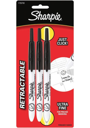 Sanford Sharpie Ultra Fine Tip Permanent Retractable Markers - Black - 3-Pack